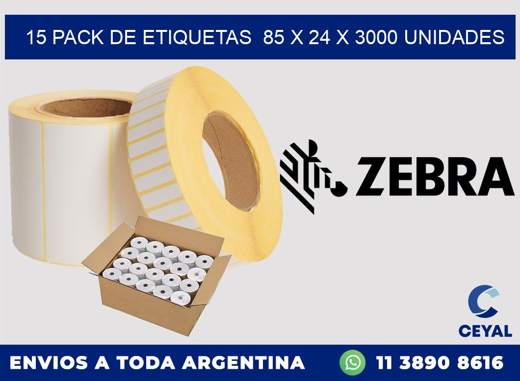 15 PACK DE ETIQUETAS  85 x 24 X 3000 UNIDADES