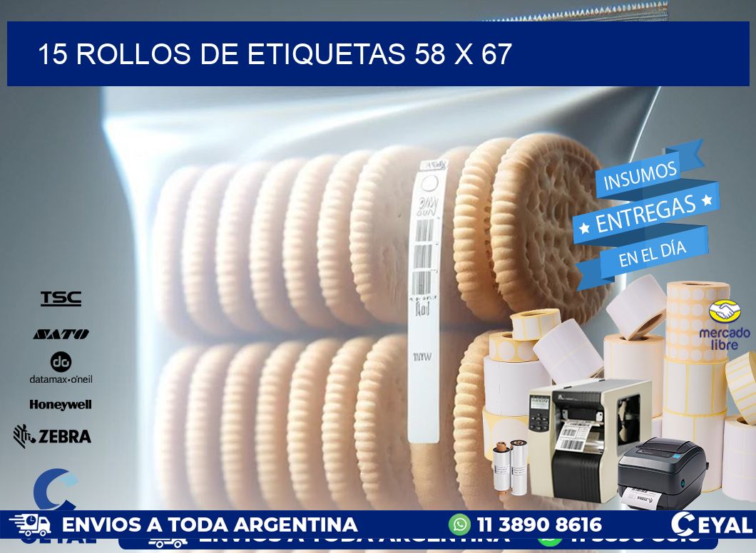 15 ROLLOS DE ETIQUETAS 58 x 67