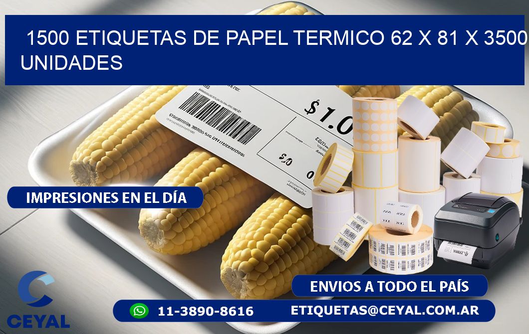 1500 ETIQUETAS DE PAPEL TERMICO 62 x 81 X 3500 UNIDADES