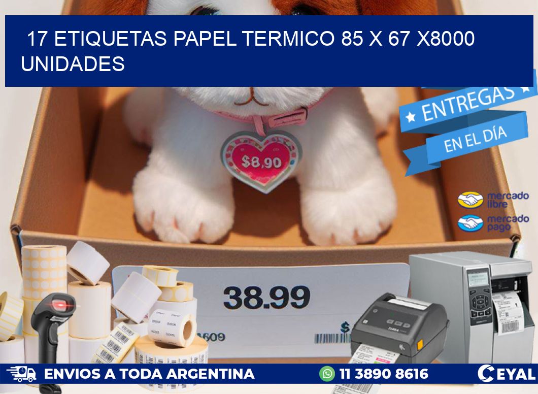 17 ETIQUETAS PAPEL TERMICO 85 x 67 X8000 UNIDADES