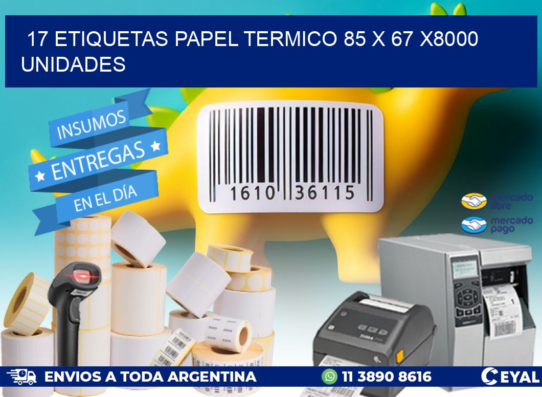 17 ETIQUETAS PAPEL TERMICO 85 x 67 X8000 UNIDADES