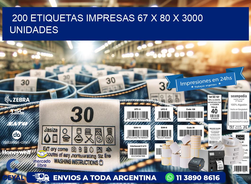 200 ETIQUETAS IMPRESAS 67 x 80 X 3000 UNIDADES