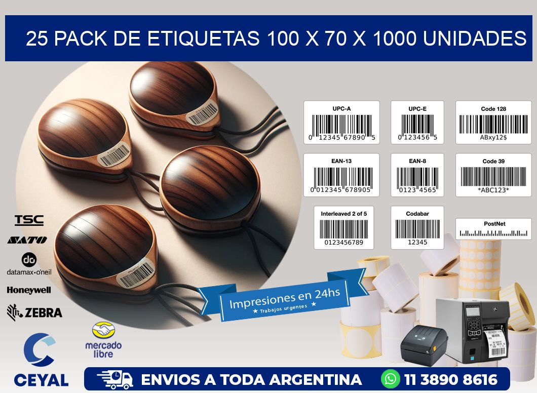 25 PACK DE ETIQUETAS 100 x 70 X 1000 UNIDADES