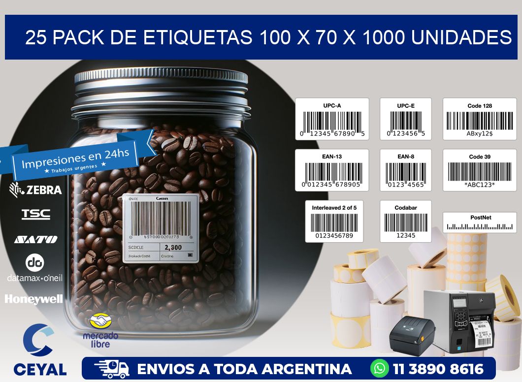 25 PACK DE ETIQUETAS 100 x 70 X 1000 UNIDADES