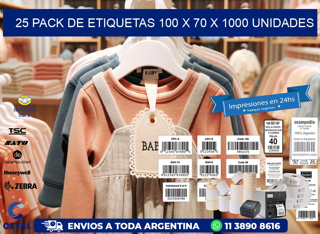 25 PACK DE ETIQUETAS 100 x 70 X 1000 UNIDADES