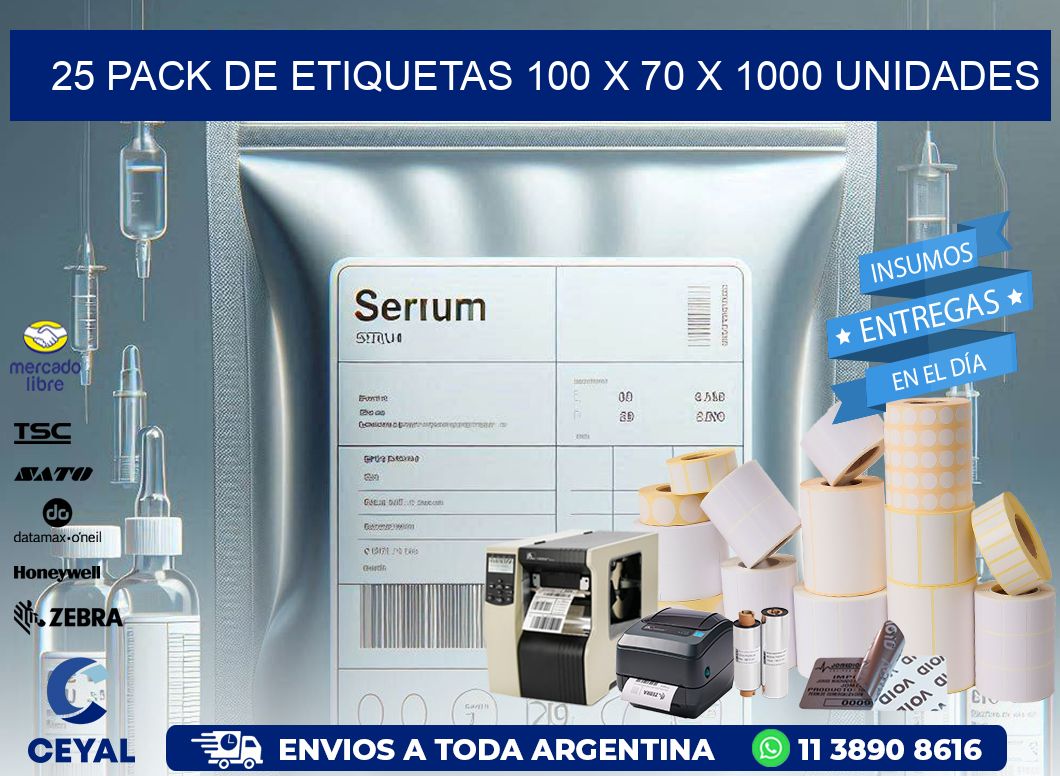 25 PACK DE ETIQUETAS 100 x 70 X 1000 UNIDADES