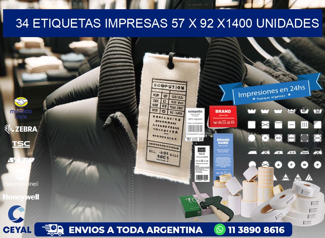 34 ETIQUETAS IMPRESAS 57 x 92 X1400 UNIDADES