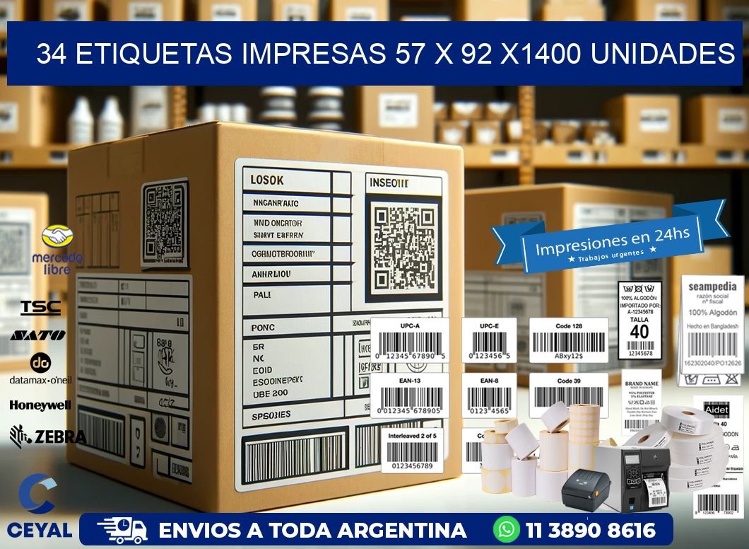 34 ETIQUETAS IMPRESAS 57 x 92 X1400 UNIDADES