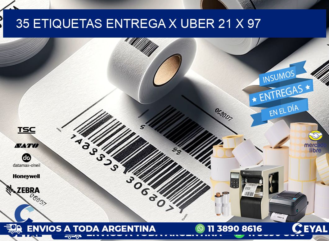 35 ETIQUETAS ENTREGA X UBER 21 x 97