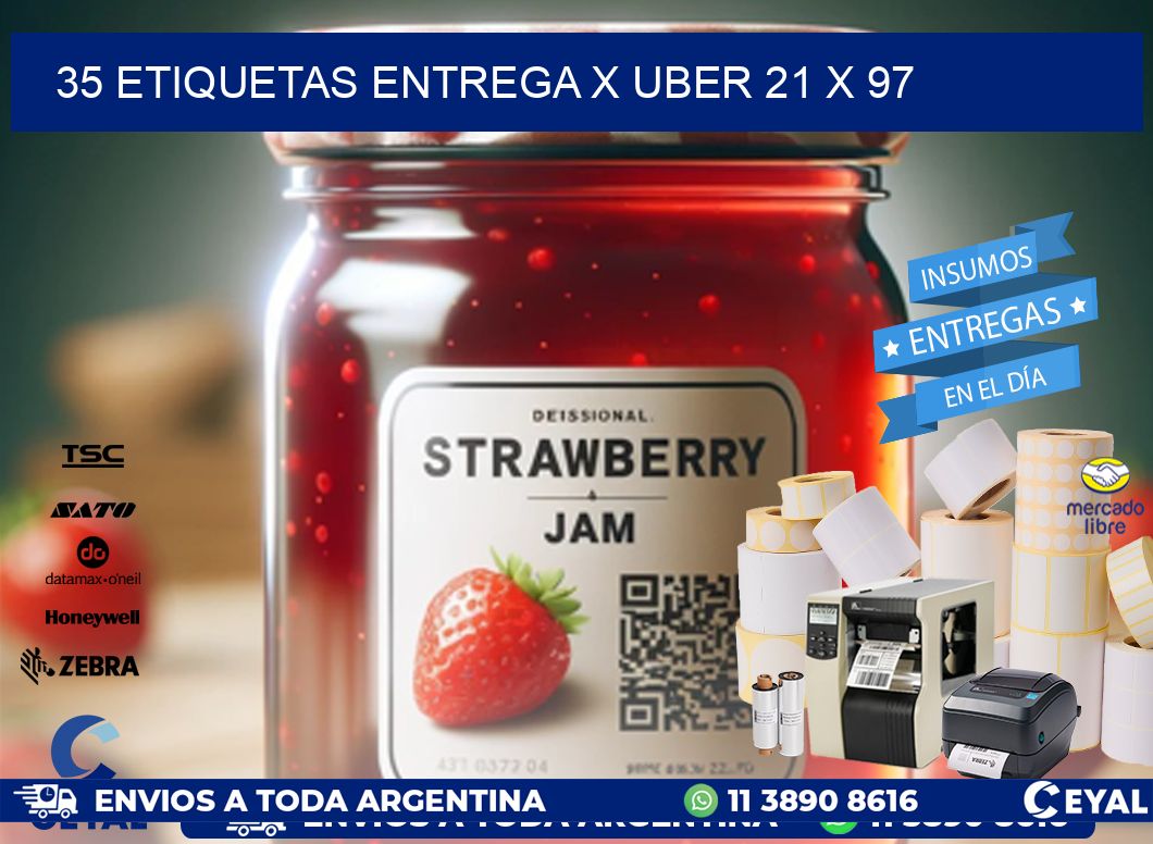 35 ETIQUETAS ENTREGA X UBER 21 x 97