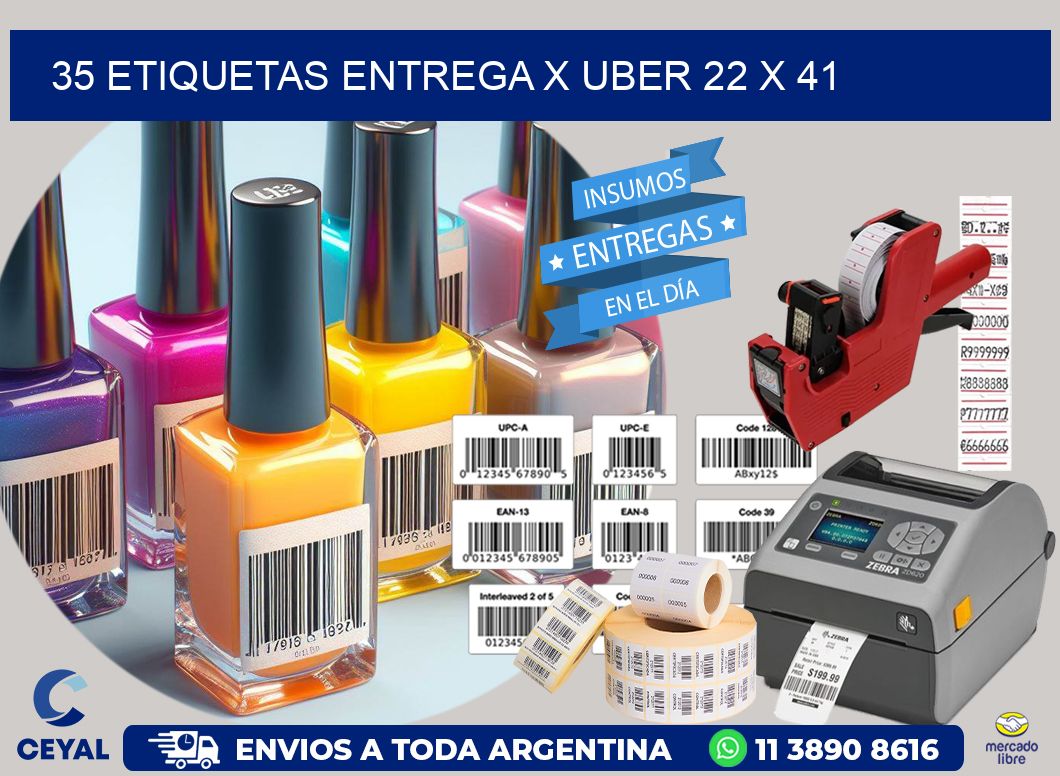 35 ETIQUETAS ENTREGA X UBER 22 x 41