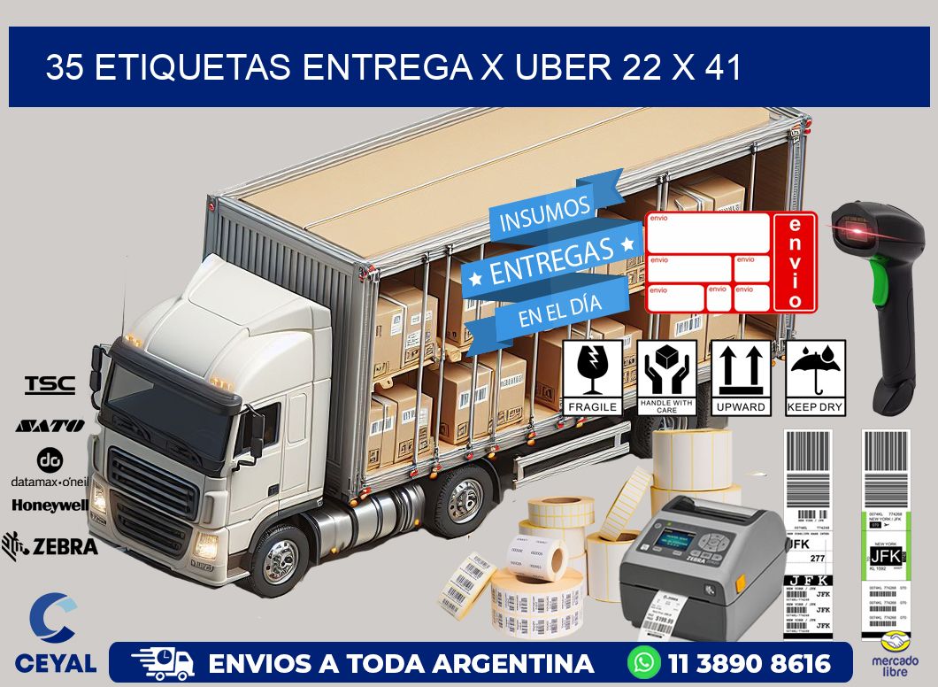 35 ETIQUETAS ENTREGA X UBER 22 x 41