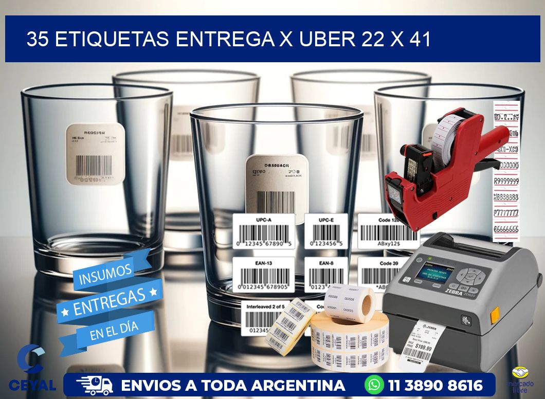 35 ETIQUETAS ENTREGA X UBER 22 x 41