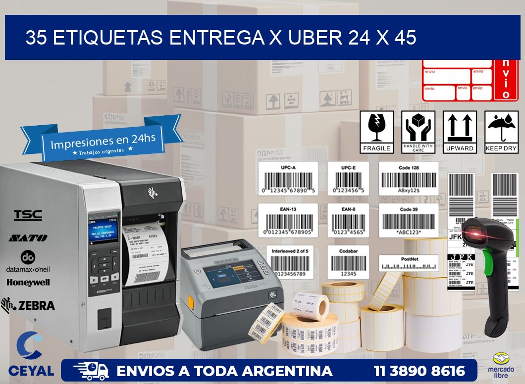 35 ETIQUETAS ENTREGA X UBER 24 x 45