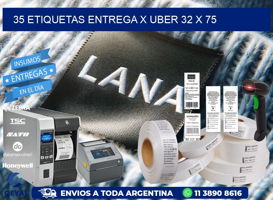 35 ETIQUETAS ENTREGA X UBER 32 x 75