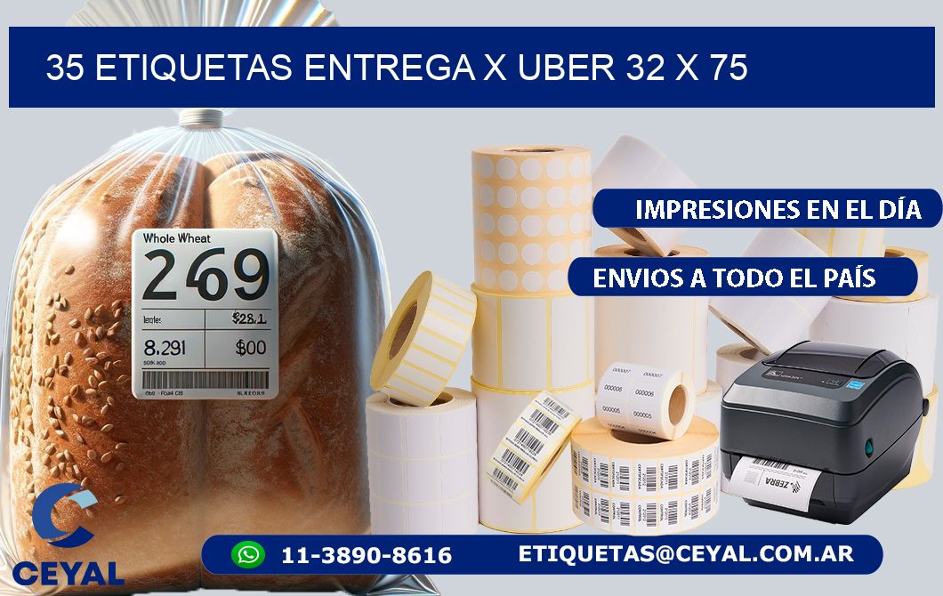 35 ETIQUETAS ENTREGA X UBER 32 x 75