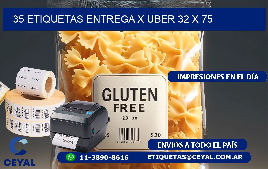 35 ETIQUETAS ENTREGA X UBER 32 x 75