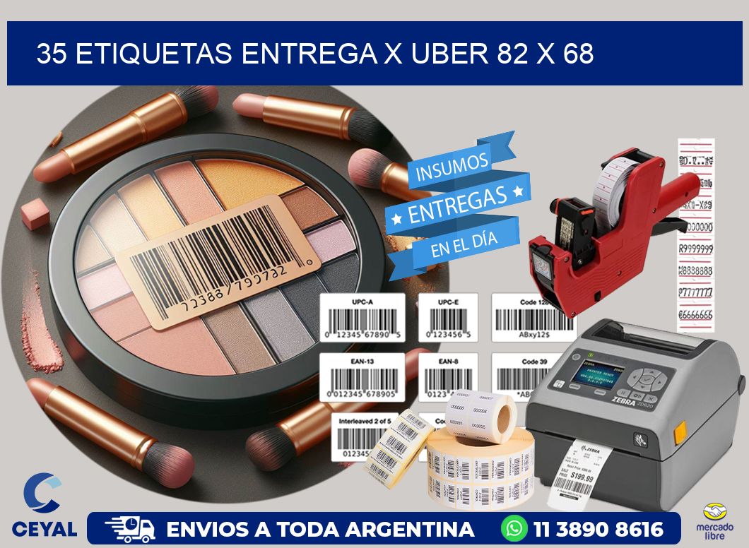 35 ETIQUETAS ENTREGA X UBER 82 x 68