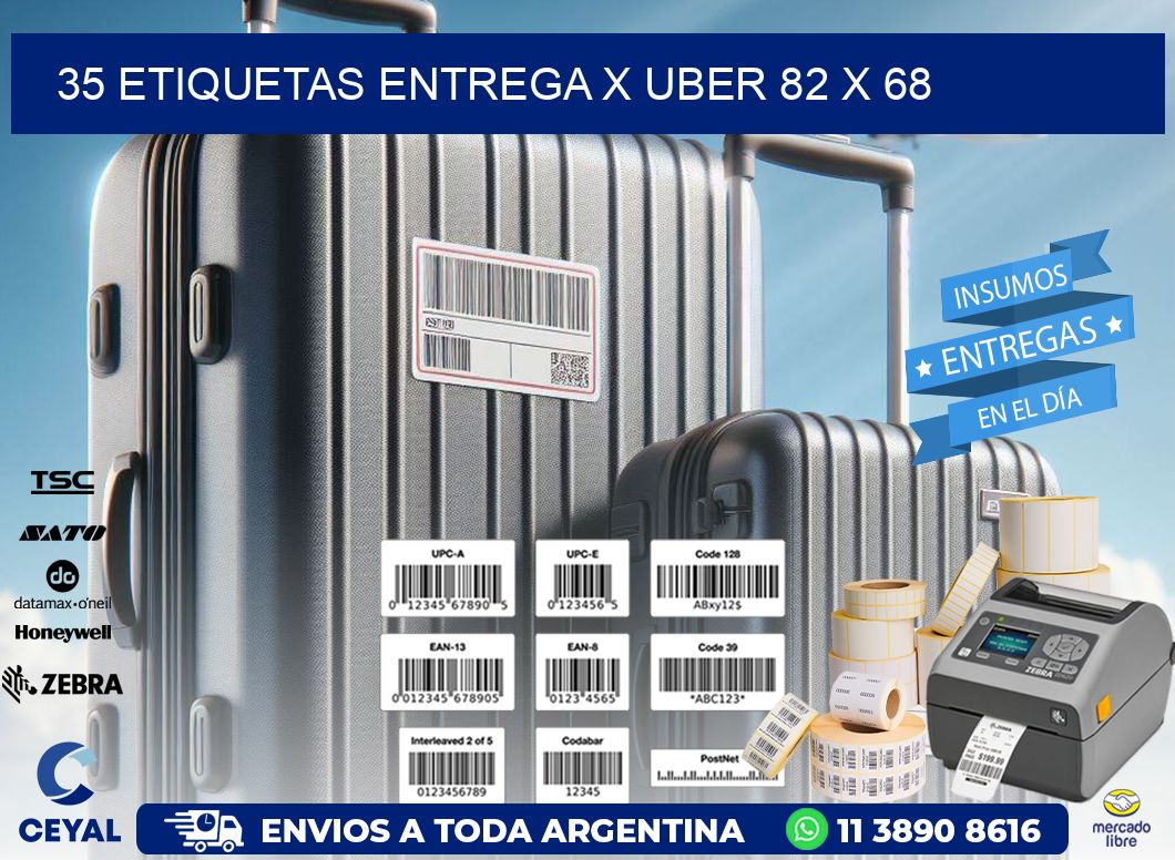 35 ETIQUETAS ENTREGA X UBER 82 x 68