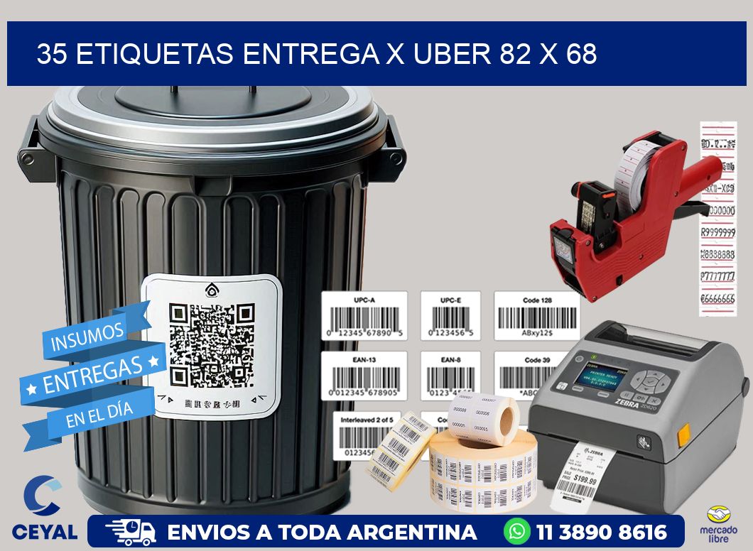 35 ETIQUETAS ENTREGA X UBER 82 x 68