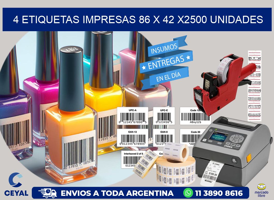 4 ETIQUETAS IMPRESAS 86 x 42 X2500 UNIDADES