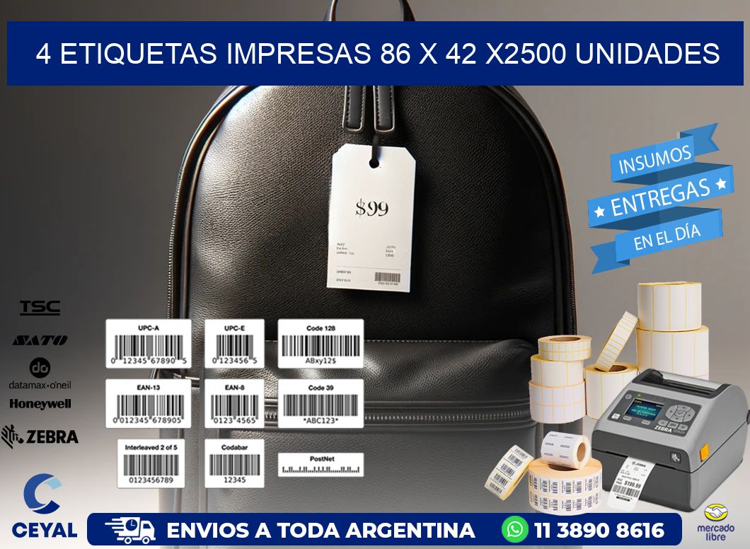 4 ETIQUETAS IMPRESAS 86 x 42 X2500 UNIDADES