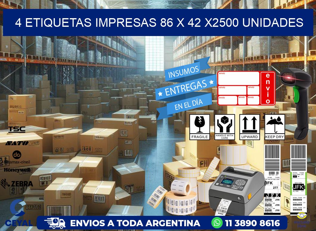 4 ETIQUETAS IMPRESAS 86 x 42 X2500 UNIDADES