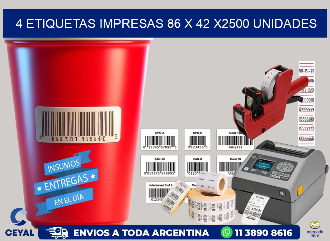 4 ETIQUETAS IMPRESAS 86 x 42 X2500 UNIDADES