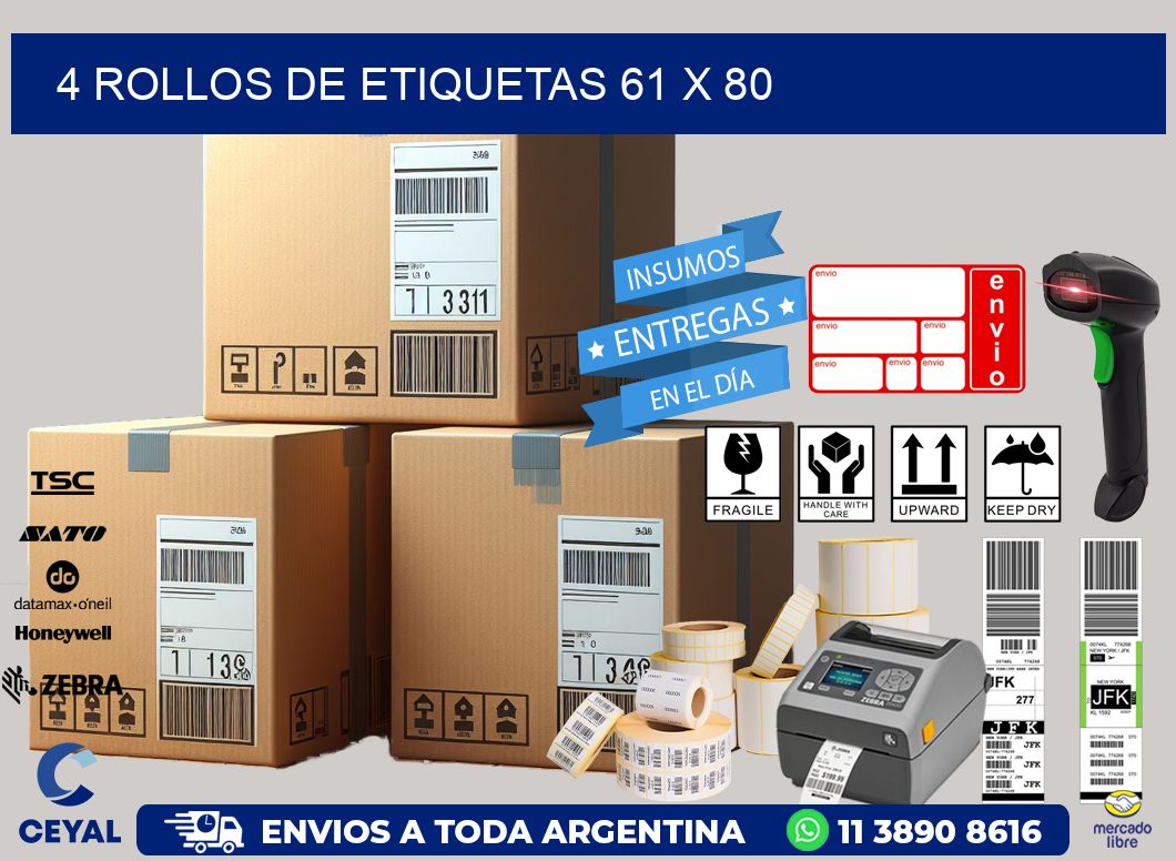 4 ROLLOS DE ETIQUETAS 61 x 80