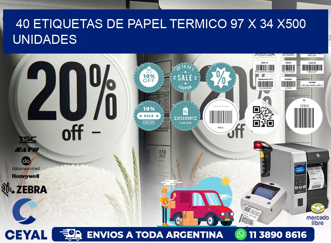 40 ETIQUETAS DE PAPEL TERMICO 97 x 34 x500 UNIDADES