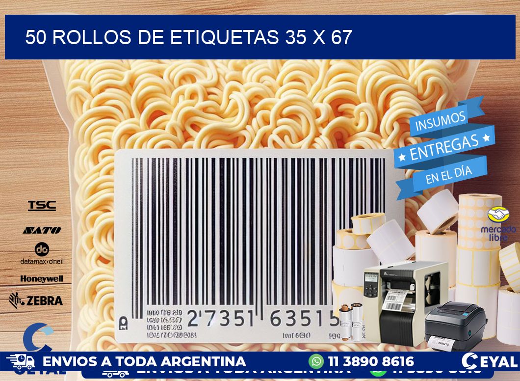 50 ROLLOS DE ETIQUETAS 35 x 67