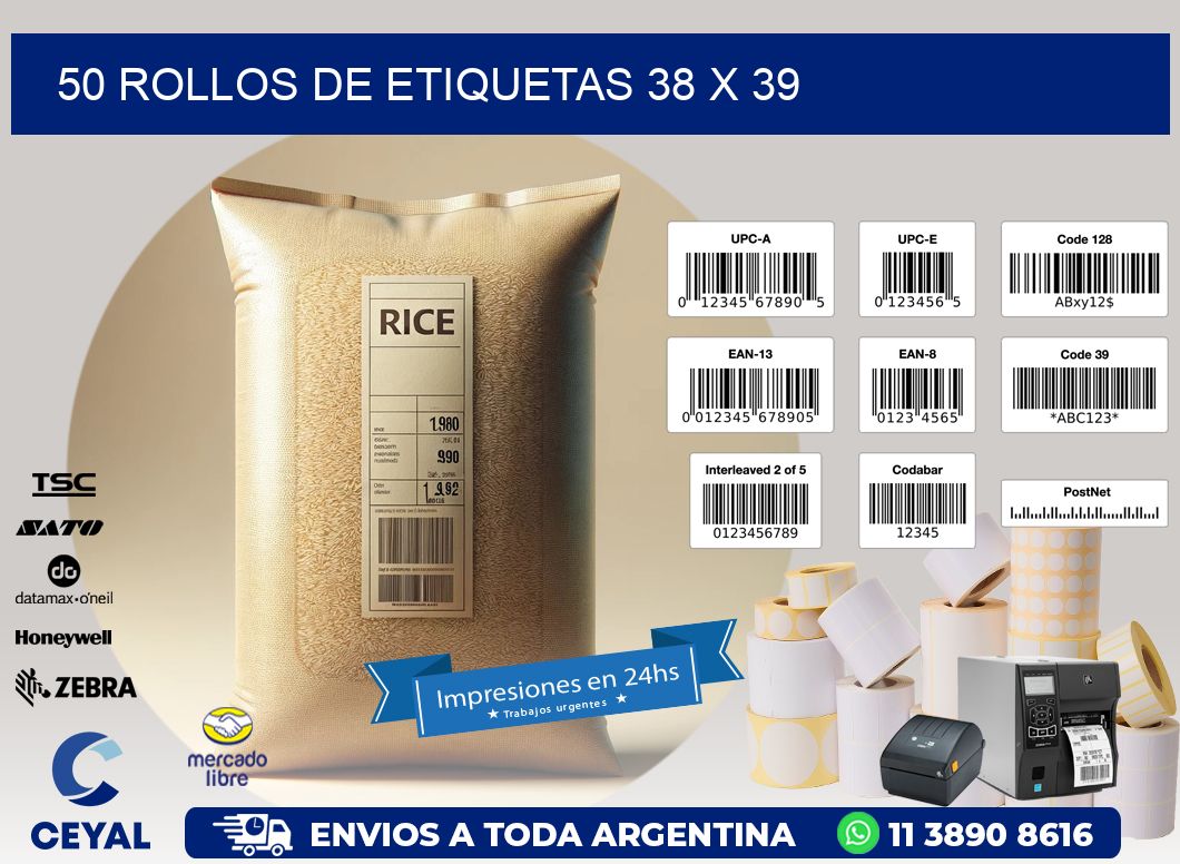 50 ROLLOS DE ETIQUETAS 38 x 39