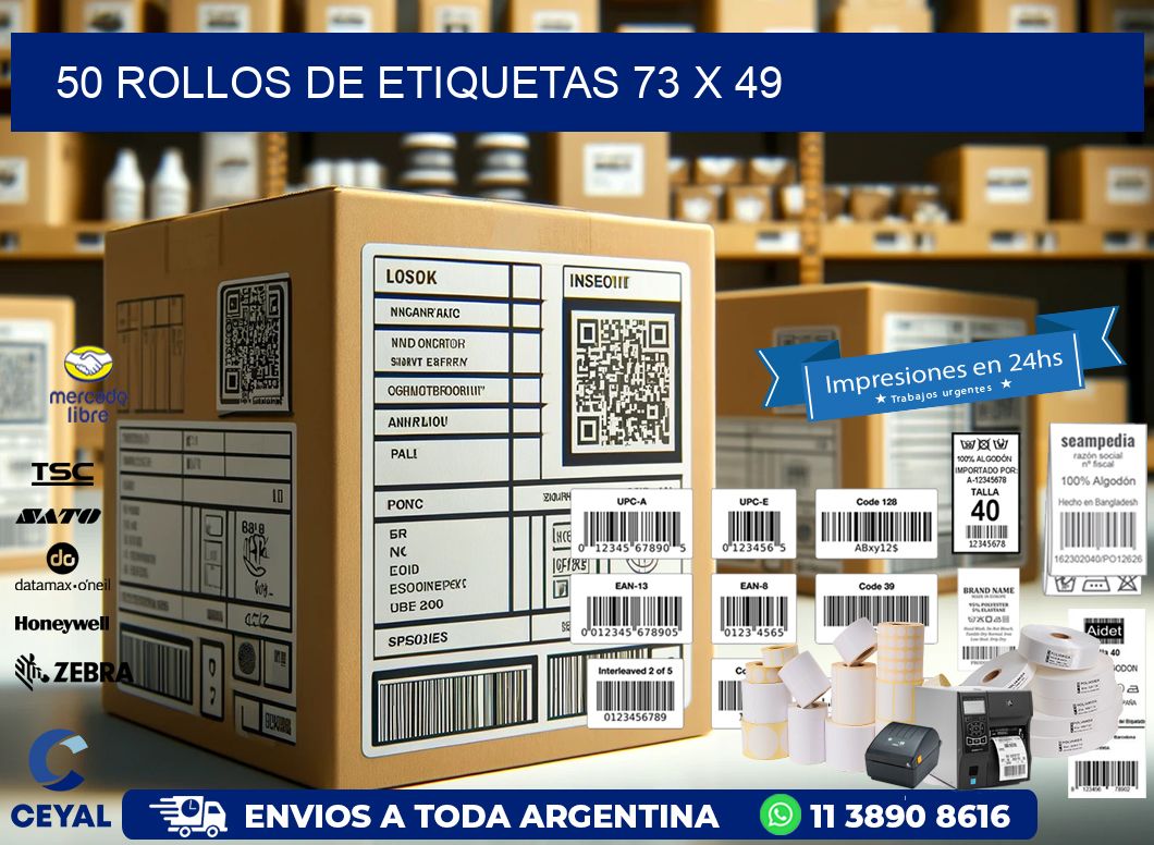 50 ROLLOS DE ETIQUETAS 73 x 49