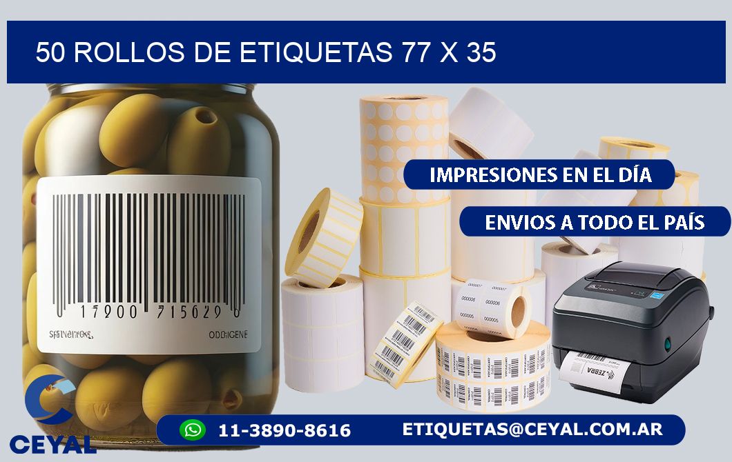 50 ROLLOS DE ETIQUETAS 77 x 35