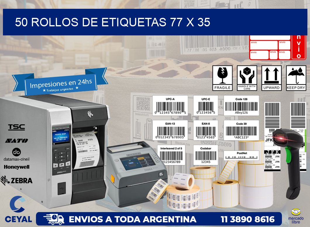 50 ROLLOS DE ETIQUETAS 77 x 35