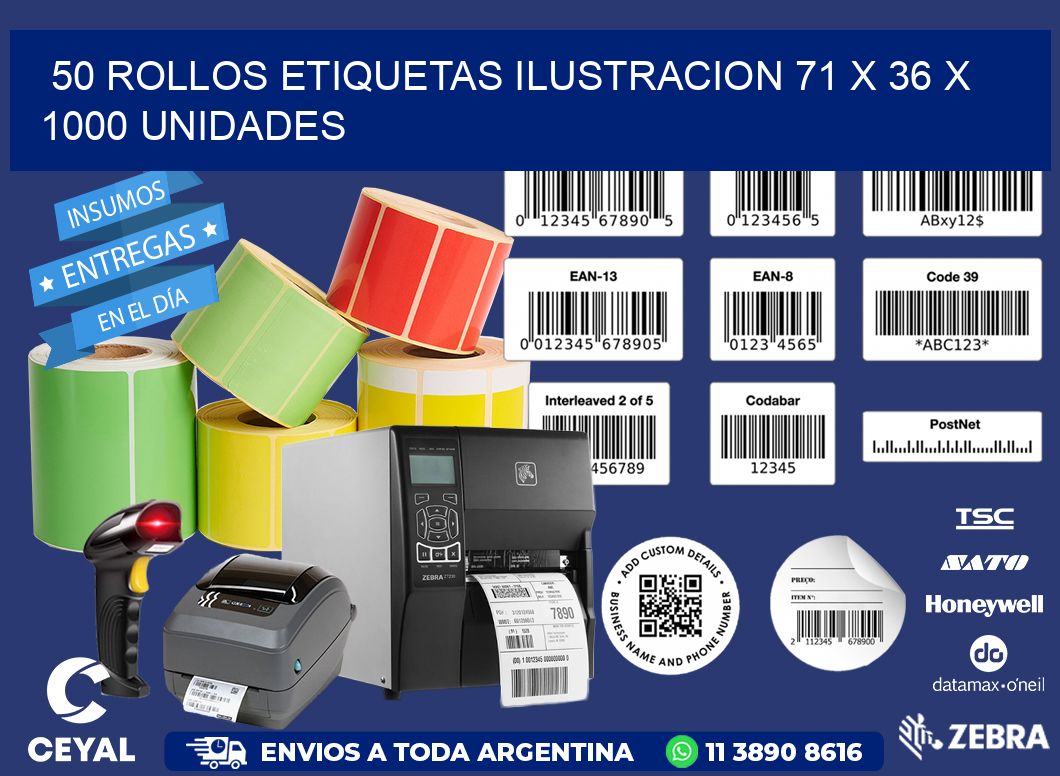 50 ROLLOS ETIQUETAS ILUSTRACION 71 x 36 X 1000 UNIDADES