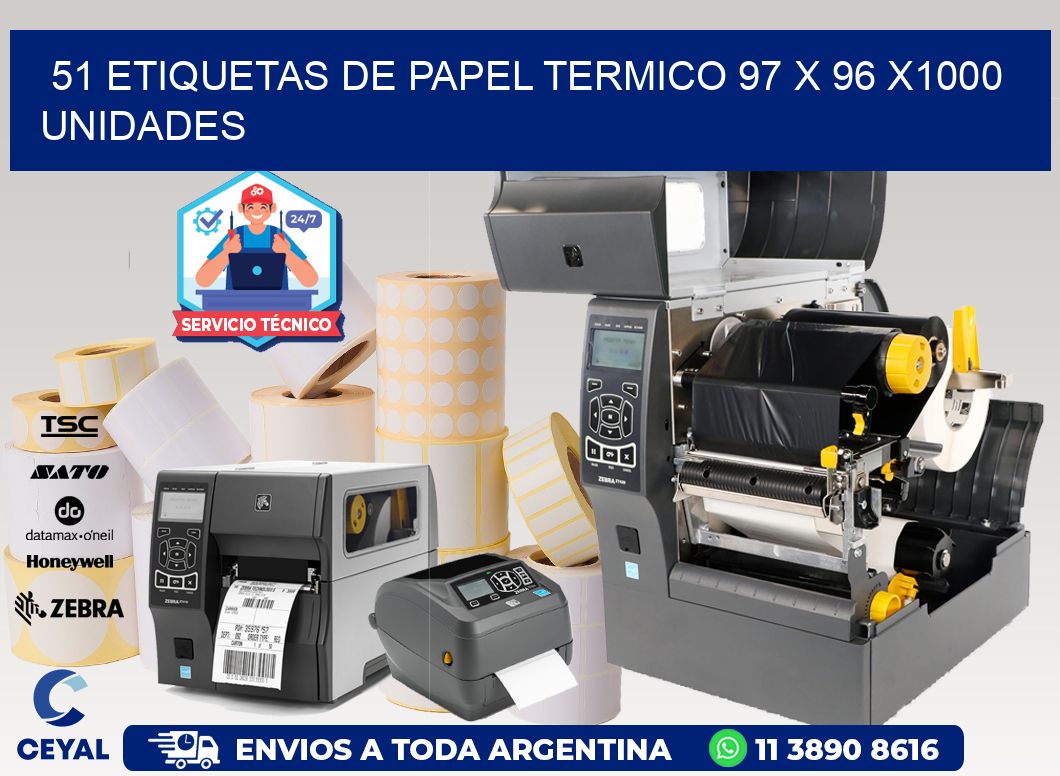 51 ETIQUETAS DE PAPEL TERMICO 97 x 96 X1000 UNIDADES