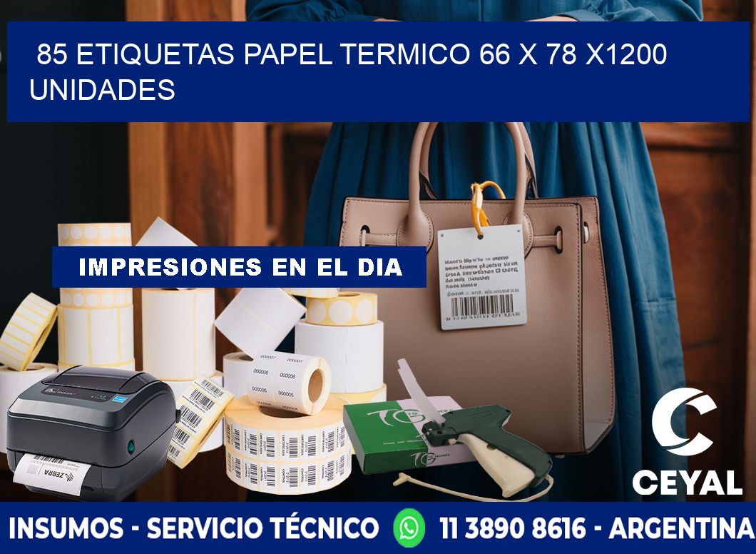 85 ETIQUETAS PAPEL TERMICO 66 x 78 X1200 UNIDADES