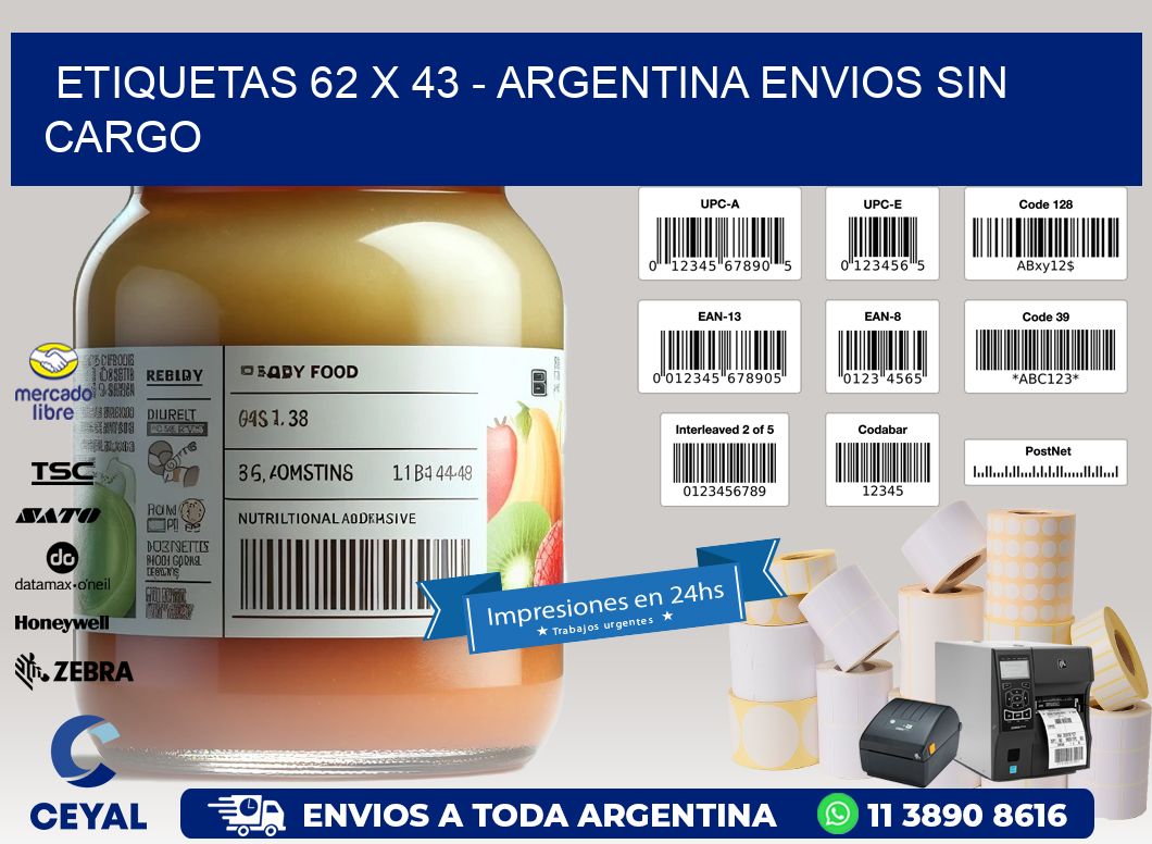 ETIQUETAS 62 x 43 - ARGENTINA ENVIOS SIN CARGO