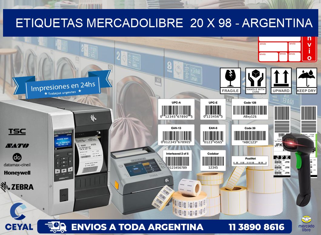 ETIQUETAS MERCADOLIBRE  20 x 98 - ARGENTINA