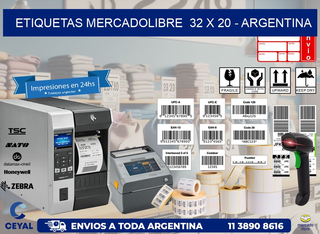 ETIQUETAS MERCADOLIBRE  32 x 20 - ARGENTINA