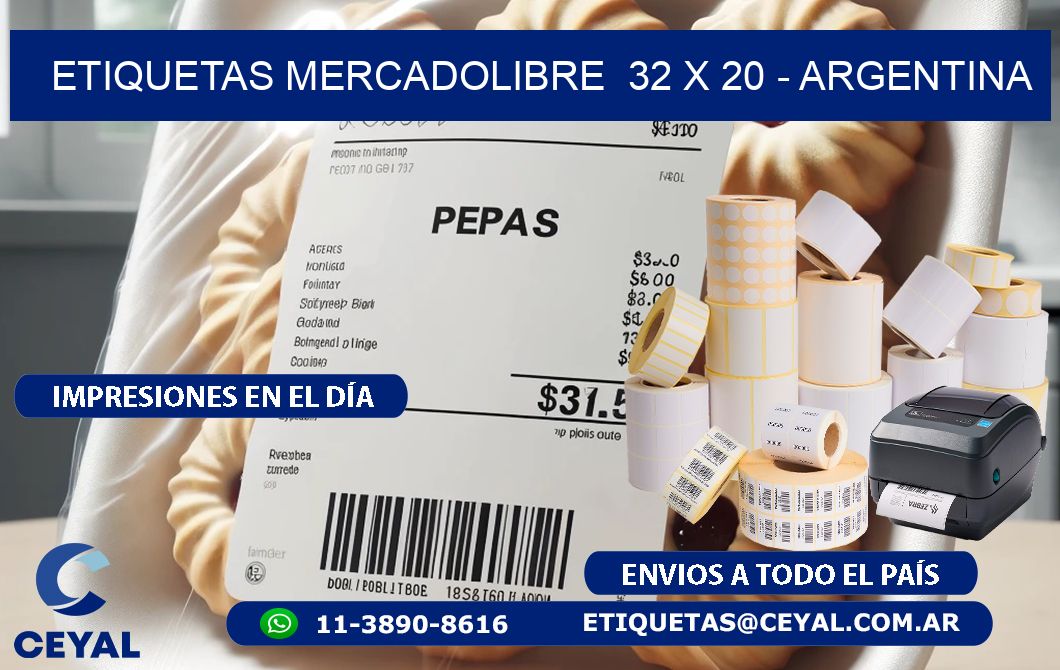 ETIQUETAS MERCADOLIBRE  32 x 20 - ARGENTINA