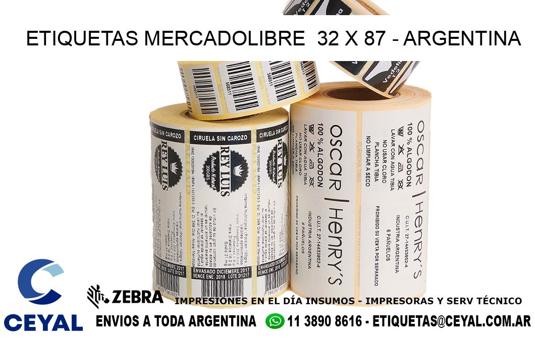 ETIQUETAS MERCADOLIBRE  32 x 87 - ARGENTINA