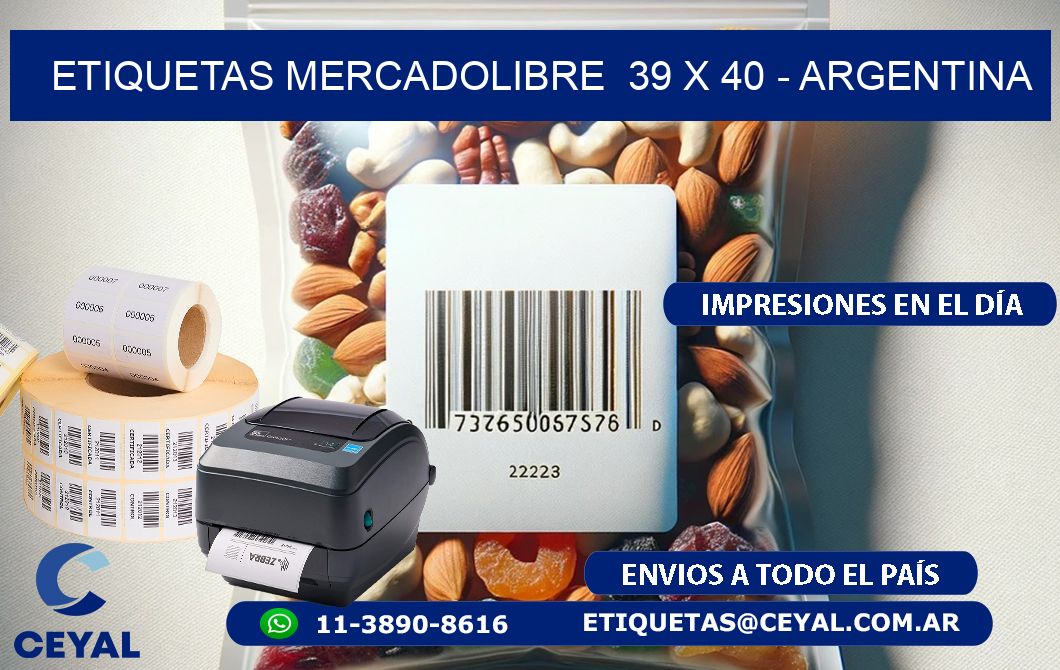 ETIQUETAS MERCADOLIBRE  39 x 40 - ARGENTINA