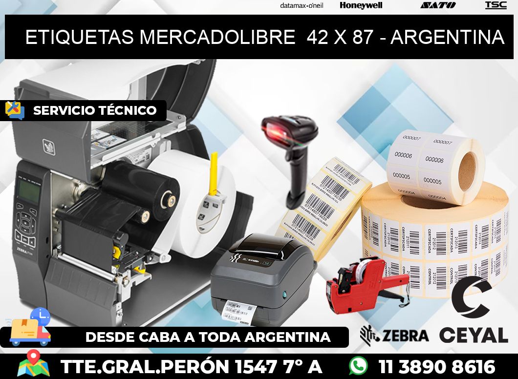 ETIQUETAS MERCADOLIBRE  42 x 87 - ARGENTINA