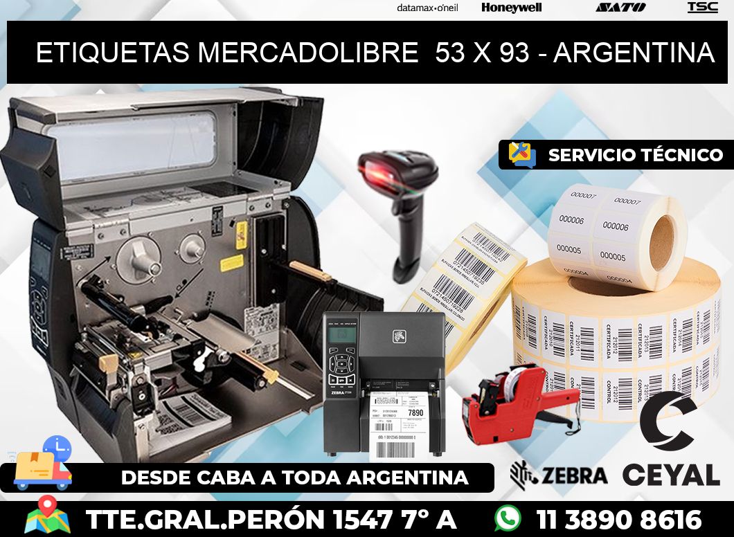 ETIQUETAS MERCADOLIBRE  53 x 93 - ARGENTINA