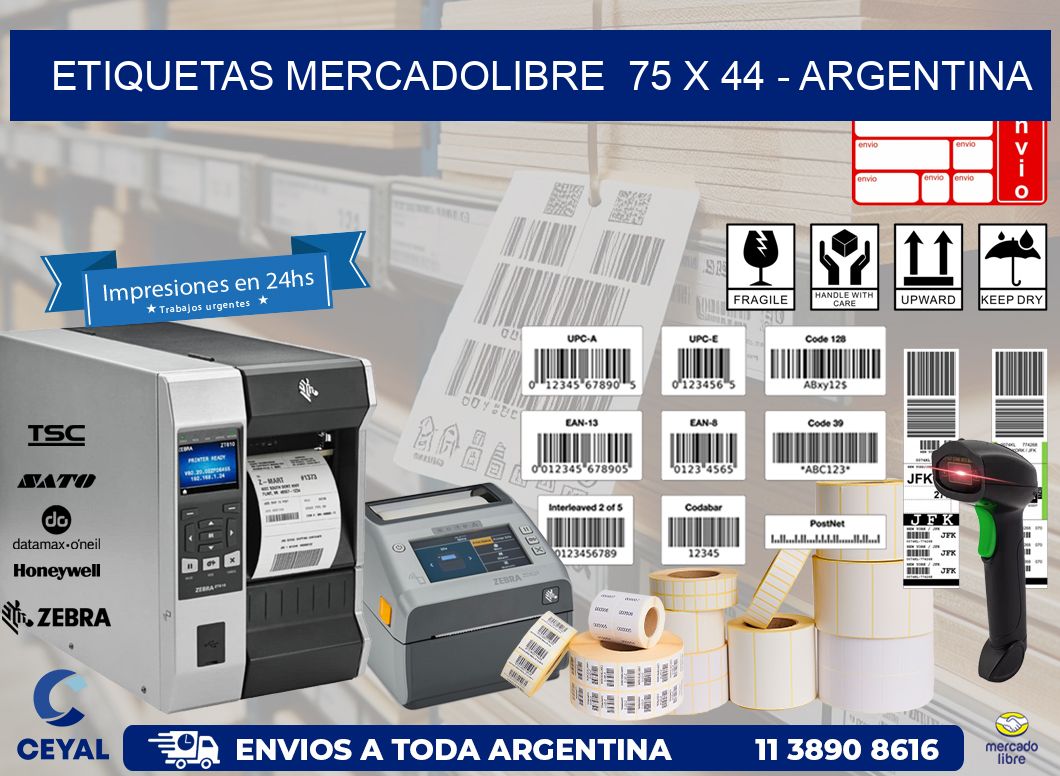 ETIQUETAS MERCADOLIBRE  75 x 44 - ARGENTINA