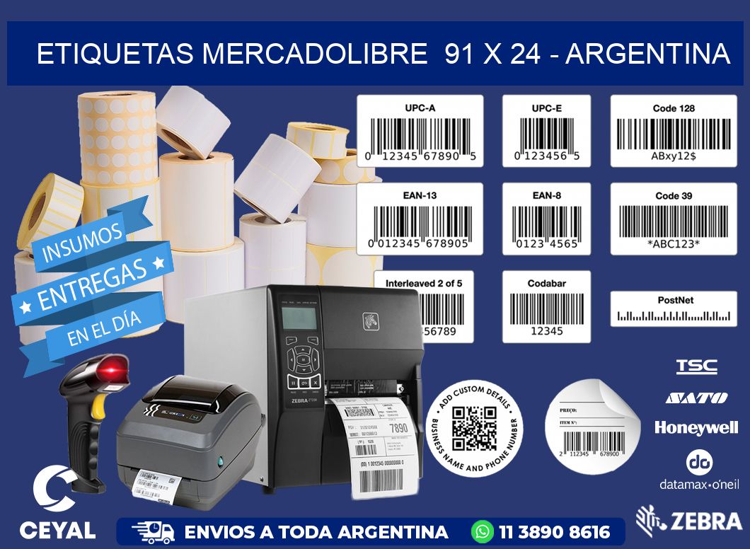 ETIQUETAS MERCADOLIBRE  91 x 24 - ARGENTINA