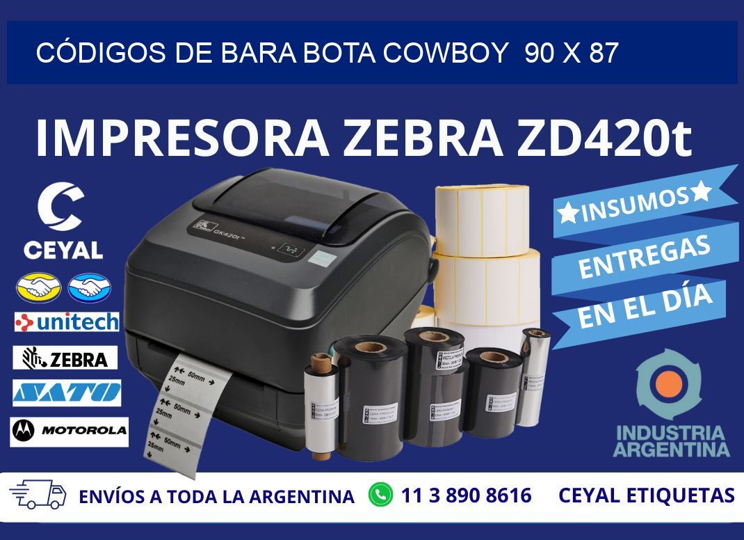 CÓDIGOS DE BARA BOTA COWBOY  90 x 87