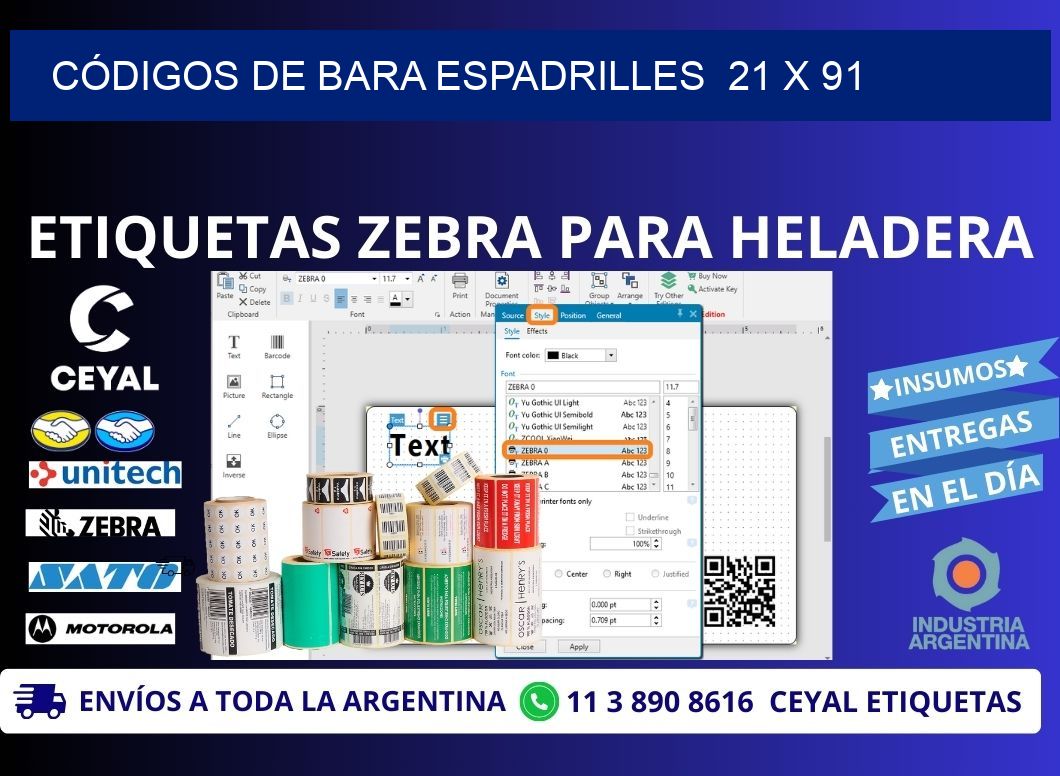 CÓDIGOS DE BARA ESPADRILLES  21 x 91